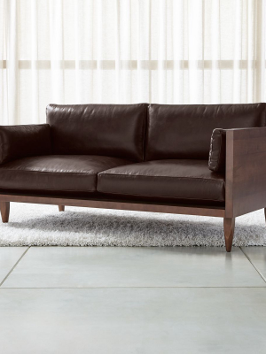 Sherwood Leather Exposed Wood Frame Loveseat