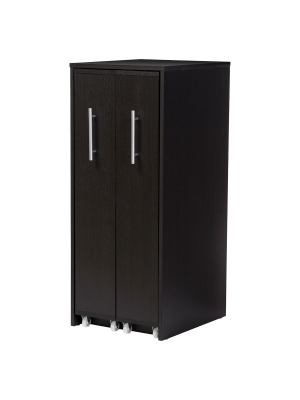 Lindo Wood Bookcase With Two Pulled-out Doors Shelving Cabinet - Dark Brown - Baxton Studio