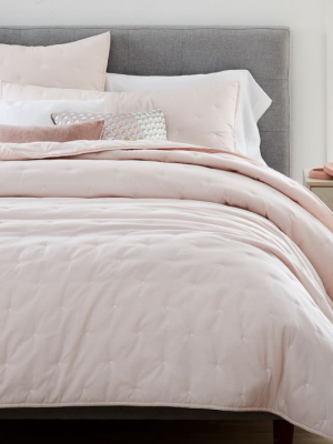 Washed Cotton Percale Quilt & Shams - Pink Champagne