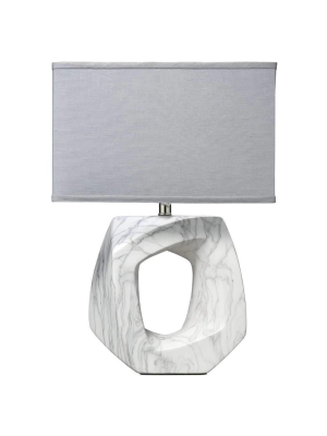 Quarry Table Lamp In Marbled Ceramic With Medium Rectangle Shade In Grey Linen