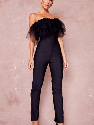 Black Bandage Chiffon Ruffle Bandeau Jumpsuit