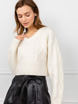 Lexi White V-neck Sweater