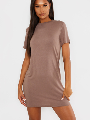 Mocha Basic Short Sleeve T Shirt Dress