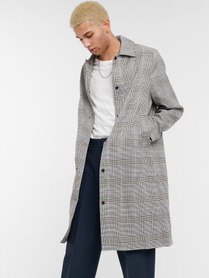 Asos Design Oversized Trench Coat In Check With Poppers