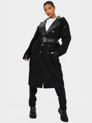 Black Pu Borg Reversible Trench Coat