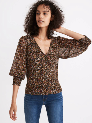 (re)sourced Georgette Smocked-cuff Button-front Shirt In Folktale Paisley