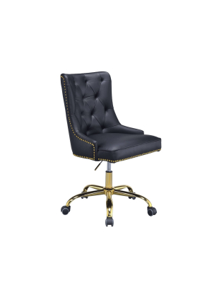 Leatherette Swivel Office Chair With Adjustable Height And Metal Base Black/gold - Benzara