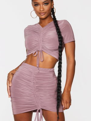 Shape Mauve Slinky Ruched Front Crop Top