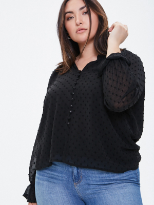 Plus Size Buttoned Clip Dot Top