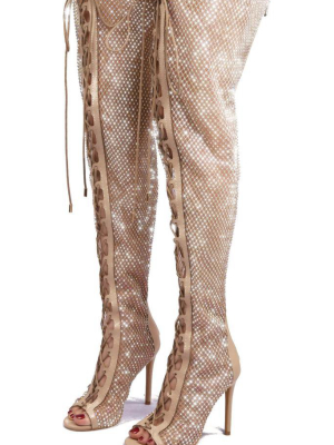 Cersei Nude Sparkle Lace Up Over The Knee Boot