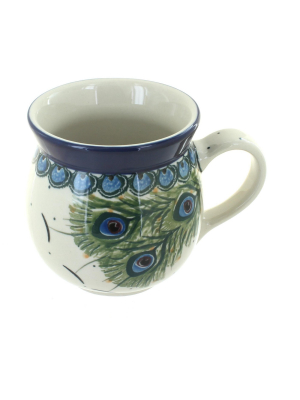 Blue Rose Polish Pottery Peacock Feather Bubble Mug