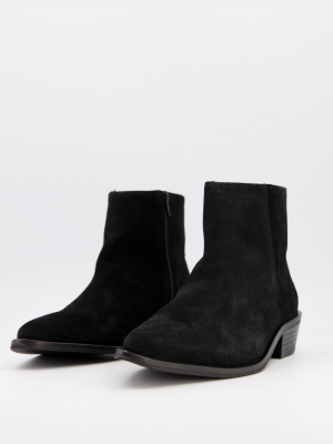 Selected Homme Suede Chelsea Boot With Cuban Heel In Black