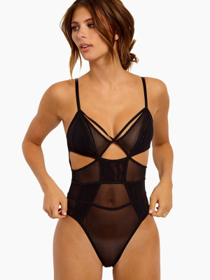 Damn Girl Mesh Panel Bodysuit - Black