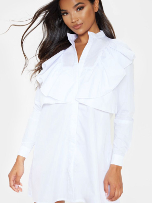 Flora White Frill Front Shirt Dress