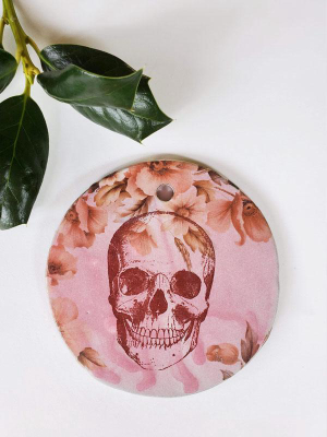 Skull And Flowers Ornament: Pink