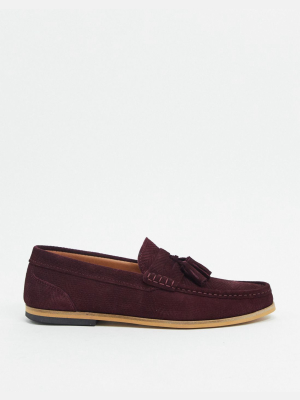 River Island Suede Tassel Loafers In Red Suede