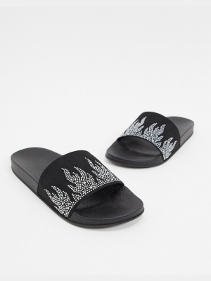 Asos Design Sliders With Flame Detail