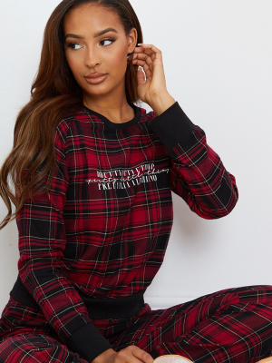 Prettylittlething Red Check Lounge Sweatshirt