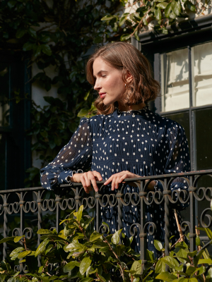 Blue And White Polka Dotted Dress