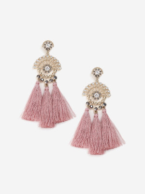 Rhinestone Tassel Drop Earrings