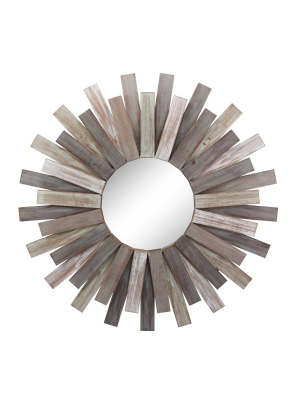 31.3" X 31.3" Wooden Sunburst Wall Mirror Brown - Stonebriar Collection