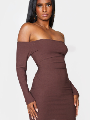 Chocolate Brown Bardot Bodycon Dress