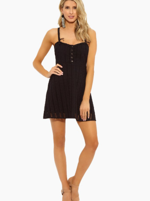 Spring Eyelet Mini Dress - Black