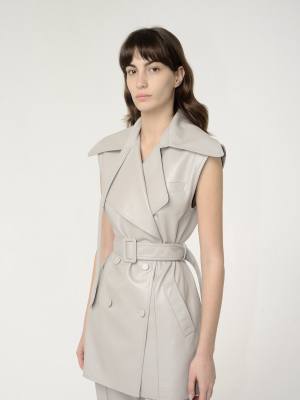 Eco Leather Wide Lapel Belted Vest