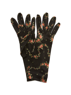 Floral-printed Jersey Gloves