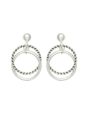 Museum Collection Silver Rope Twist Circle Post Drop Earrings