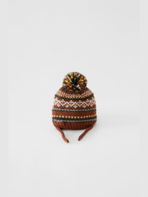 Jacquard Cap With Pompom