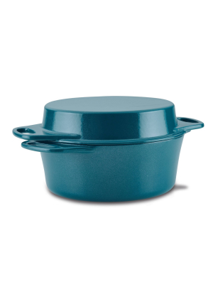 Rachael Ray 4qt Cast Iron Dutch Oven With Griddle Lid Teal