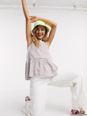 Asos Design Sleeveless Smock Top In Washed Stripe