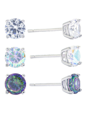 Sterling Silver 5mm Trio Cubic Zirconia Stud Earring Set