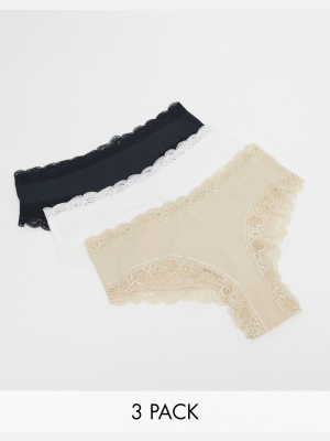 Lindex Emelie Organic Cotton 3 Pack Lace Trim Brazilian Underwear