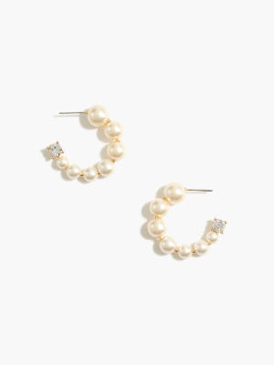 Pearl And Crystal Mini Hoop Earrings