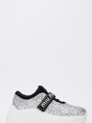 Miu Miu Glittered Chunky Sole Sneakers