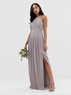 Tfnc Bridesmaid Exclusive Pleated Maxi Dress In Gray