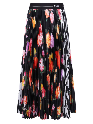 Msgm Floral Printed Pleated Midi Skirt