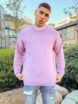 Bershka Garment Dyed Sweater In Lilac