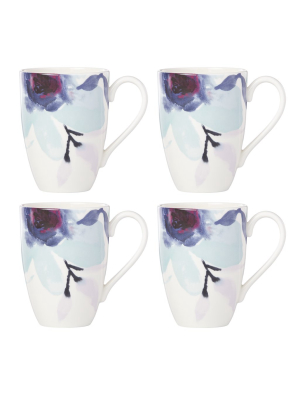 Indigo Watercolor Floral™ 4-piece Mug Set