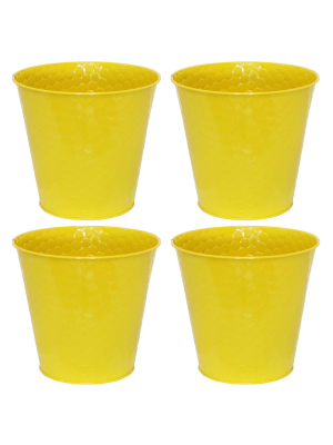 4pc 11" Steel Planters With Hexagon Pattern - Yellow - Sunnydaze Decor