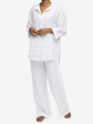 Set - Slip On Top And Lounge Pant White Linen