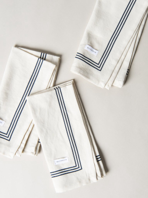 Beige Napkin With Blue Stripe Border