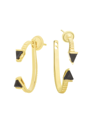 Gold Plated Arrow Earrings With Onyx