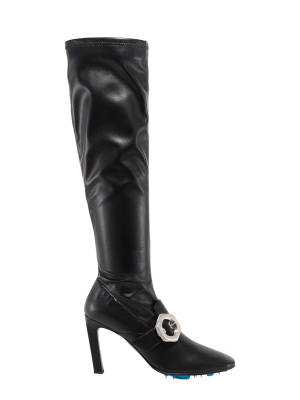 Off-white Buckle-detailed Knee-high Boots