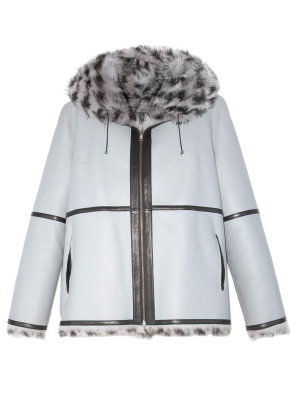 Reversible Shearling Hooded Coat In Houndstooth