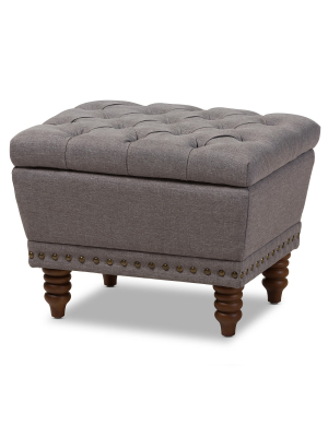 Annabelle Modern And Contemporary Wood Finish With Fabric Upholstered Button - Tufted Storage Ottoman - Baxton Studio