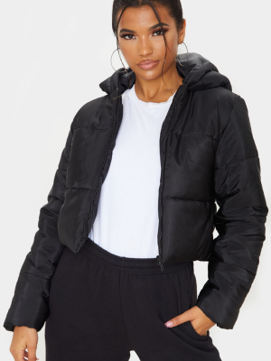 Black Hooded Cropped Puffer
