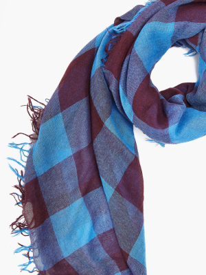 Indigo Bunting Gingham Cashmere And Silk Scarf